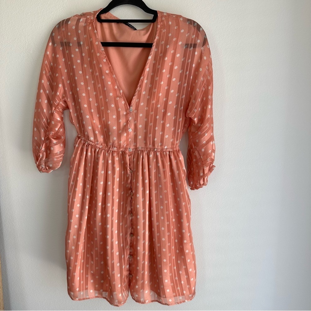 Zara Womens Pink Polka Dot Striped Dress XS